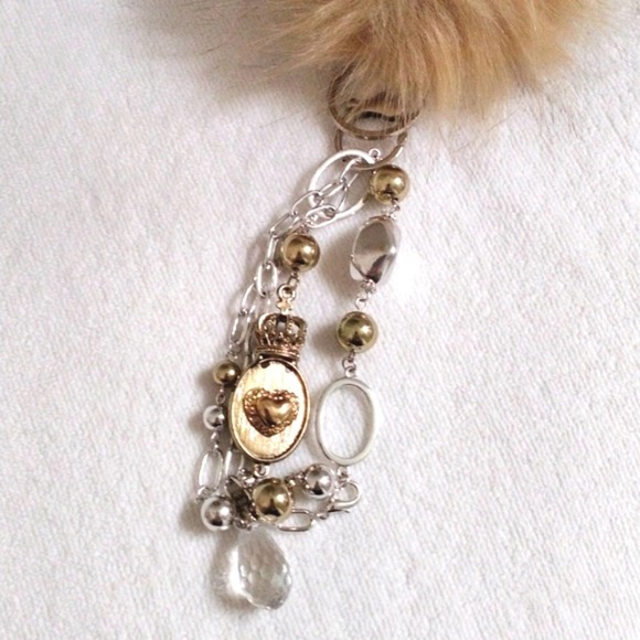 Antique Crystal Fancy Keychain Purse Charm Pom & Chains Mirror Dangle Boho Glam - Picture 6 of 7